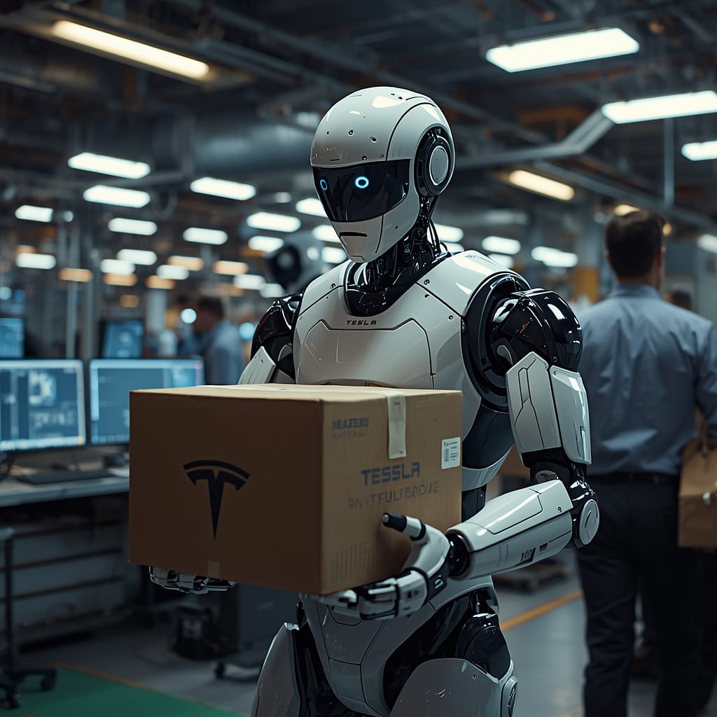 AI powered humanoid robots working in automated warehouse environments