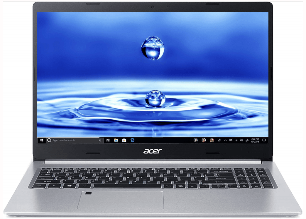 Acer Aspire 5 Slim budget laptop open on a desk, showcasing its silver brushed metal lid and 15.6-inch Full HD IPS display.