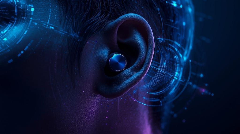 wireless-AI-earbuds-in-ear-holographic-sound-waves-and-digital-interface-
