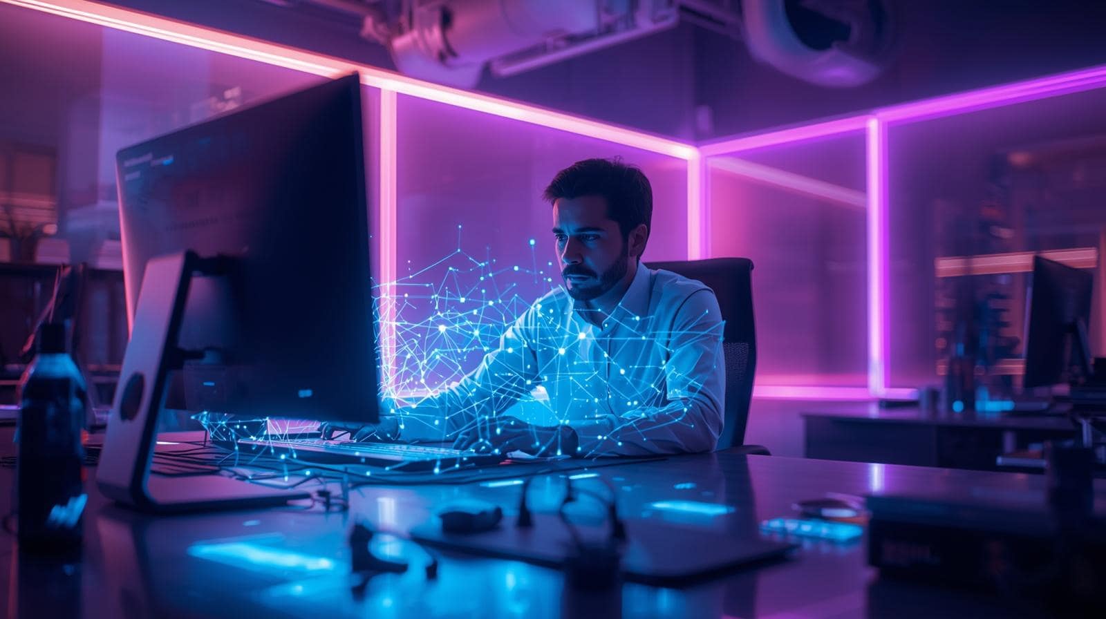 Person working with digital data visualization