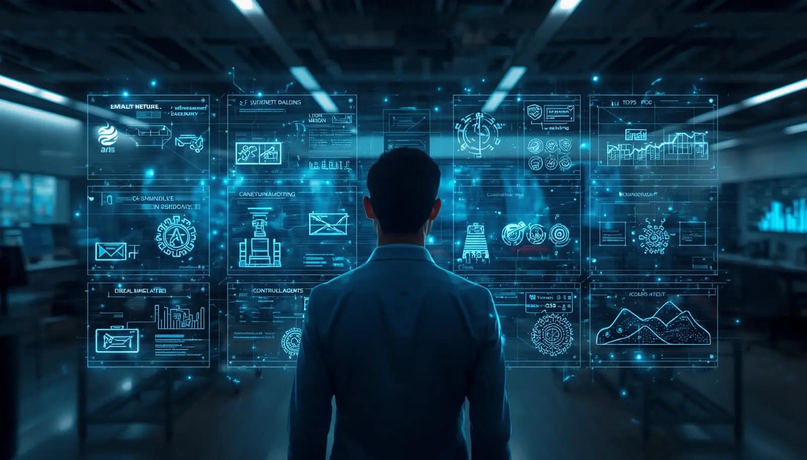 AI agents autonomously managing business tasks through advanced artificial intelligence and automation.